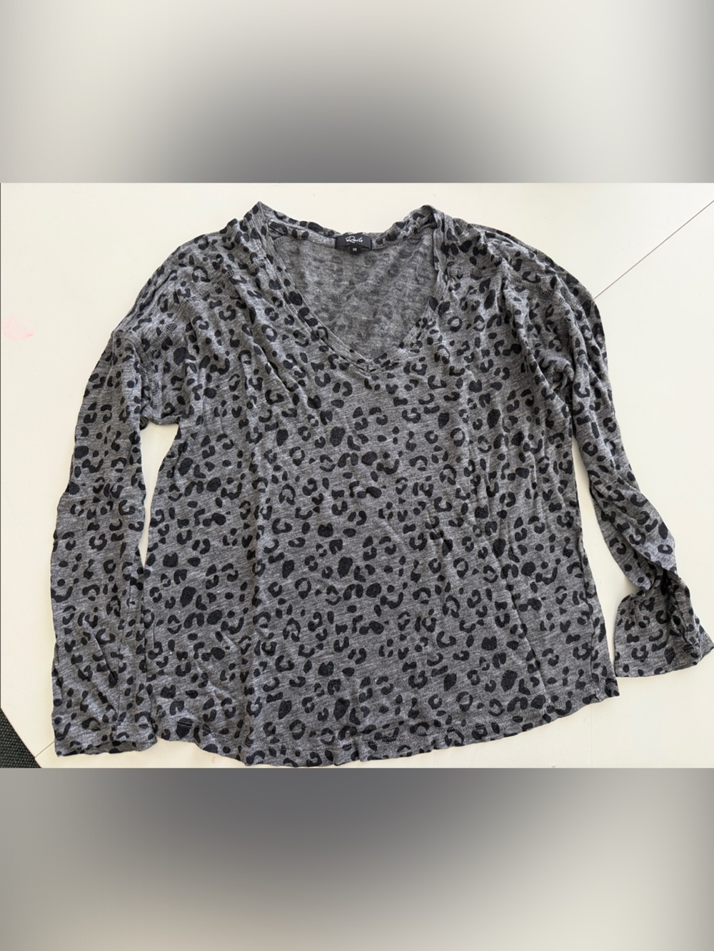 Rails Gray and Black Leopard Print V-Neck Long Sleeve Top